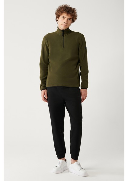 Erkek Haki Soğuğa Dayanıklı Yarım Fermuarlı Dik Yaka Polar Regular Fit Sweatshirt E001068 indirimleri