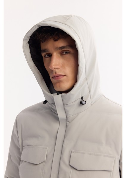 Erkek Gri Kapüşonlu %100 Kaz Tüyü Su İtici Rüzgar Geçirmez -7°CDayanıklı Şişme Mont A52Y6115 fiyatları