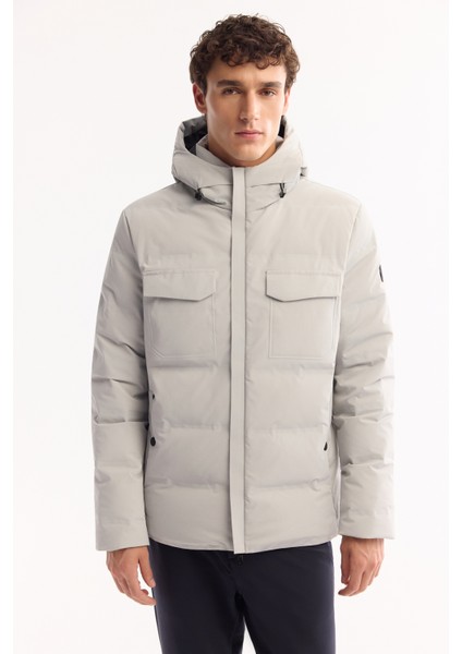 Erkek Gri Kapüşonlu %100 Kaz Tüyü Su İtici Rüzgar Geçirmez -7°CDayanıklı Şişme Mont A52Y6115 modelleri