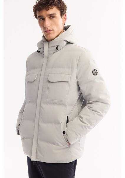 Erkek Gri Kapüşonlu %100 Kaz Tüyü Su İtici Rüzgar Geçirmez -7°CDayanıklı Şişme Mont A52Y6115 fırsatları