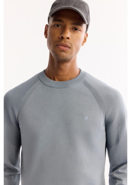 Erkek Mavi Bisiklet Yaka Dokulu Triko Regular Fit Kazak A52Y5083 fiyatları