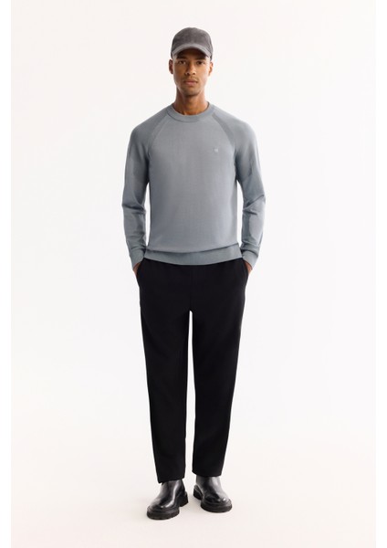 Erkek Mavi Bisiklet Yaka Dokulu Triko Regular Fit Kazak A52Y5083 indirimleri