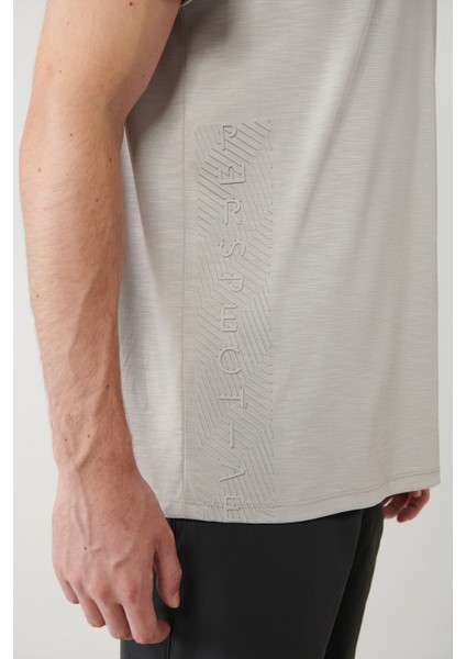 Erkek Gri Bisiklet Yaka Baskılı Soft Touch Regular Fit T-shirt A41y1032