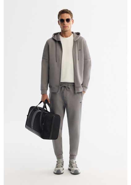 Erkek Gri Kapüşonlu Pamuklu Fermuarlı Elastan Regular Fit Sweatshirt A42Y1264