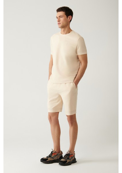 Erkek Bej Jersey Kumaş 2 İplik Yandan Cepli Örme Regular Fit Şort A41Y3622
