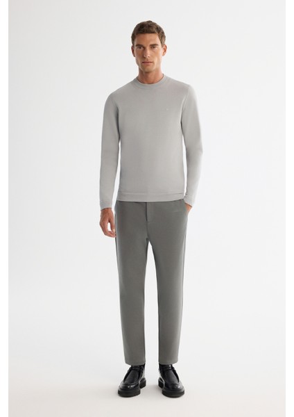 Erkek Gri-Yeşil Klasik Bel Jersey Pamuklu Carrot Fit Pantolon A42Y3061