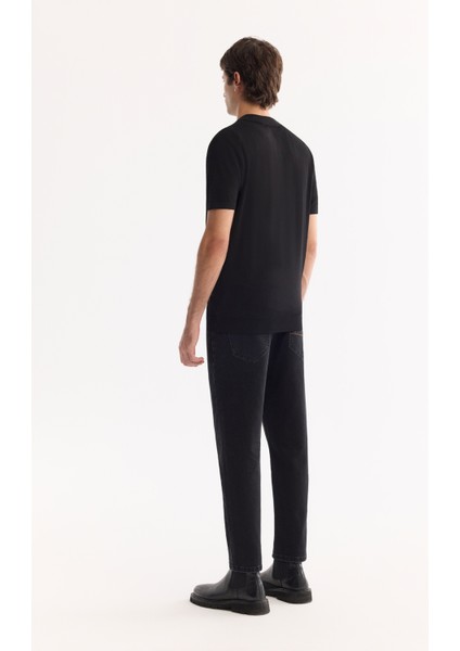 Erkek Siyah Polo Yaka Fermuarlı Rayon Tüylenmeyen Triko Regular Fit T-Shirt A52Y5006 fırsatları