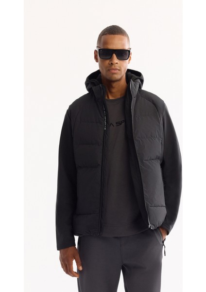 Erkek Siyah Fonksiyonel Çift Kullanımlı Su İtici Rüzgar Geçirmez Mevsimlik Mont A52Y6167