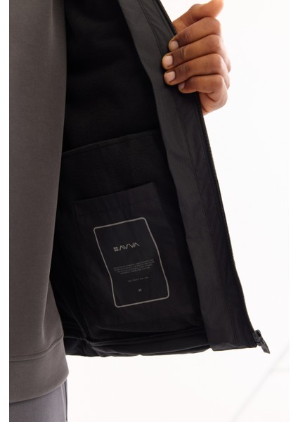 Erkek Siyah Fonksiyonel Çift Kullanımlı Su İtici Rüzgar Geçirmez Mevsimlik Mont A52Y6167