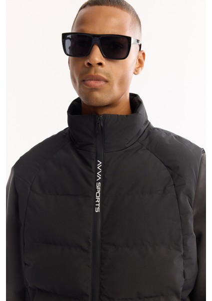 Erkek Siyah Fonksiyonel Çift Kullanımlı Su İtici Rüzgar Geçirmez Mevsimlik Mont A52Y6167