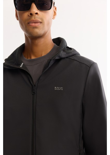 Erkek Siyah Fonksiyonel Çift Kullanımlı Su İtici Rüzgar Geçirmez Mevsimlik Mont A52Y6167