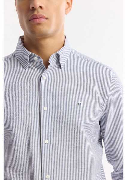 Erkek Lacivert Alttan Britli Yaka Çizgili Gofreli Comfort Fit Gömlek A51Y2028 fiyatları