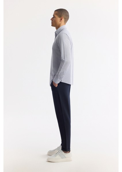 Erkek Lacivert Alttan Britli Yaka Çizgili Gofreli Comfort Fit Gömlek A51Y2028 modelleri