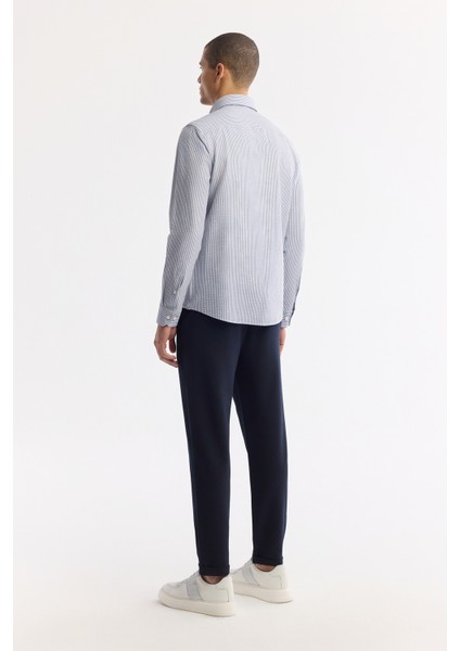 Erkek Lacivert Alttan Britli Yaka Çizgili Gofreli Comfort Fit Gömlek A51Y2028 fırsatları