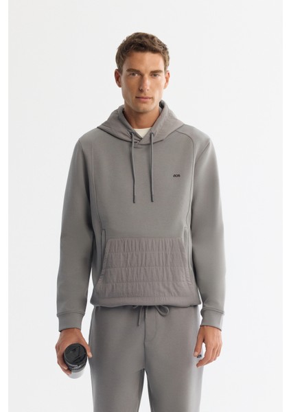 Erkek Gri Kapüşonlu Baskılı Elastan Regular Fit Sweatshirt A42Y1262