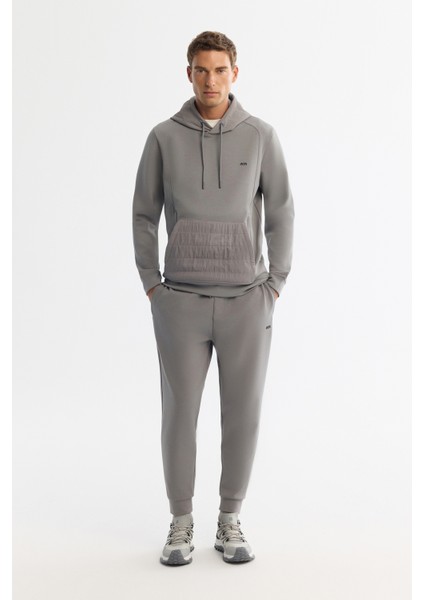 Erkek Gri Kapüşonlu Baskılı Elastan Regular Fit Sweatshirt A42Y1262