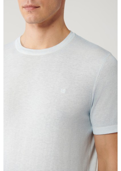 Erkek Açık Mavi Bisiklet Yaka Triko Regular Fit T-Shirt A41Y5074 fiyatları