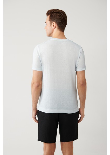 Erkek Açık Mavi Bisiklet Yaka Triko Regular Fit T-Shirt A41Y5074 fırsatları