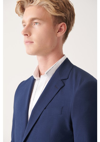 Erkek Lacivert Gofre Dokulu Astarsız Çıft Yırtmaçlı Ceket A31Y4012 fiyatları