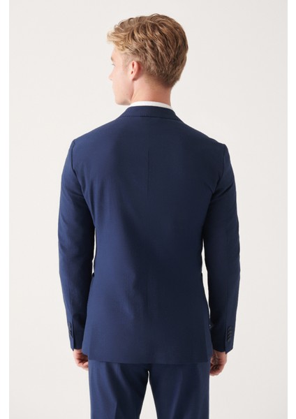 Erkek Lacivert Gofre Dokulu Astarsız Çıft Yırtmaçlı Ceket A31Y4012 modelleri