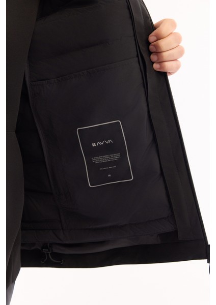 Erkek Siyah Fonksiyonel Çift Kullanımlı Su İtici Rüzgar Geçirmez Mevsimlik Mont A52Y6096