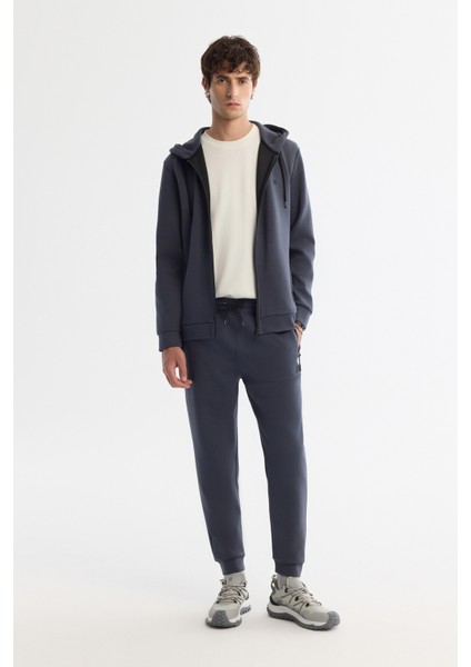 Erkek Antrasit Beli Lastikli Bağcıklı Bi-Stretch Regular Fit Eşofman Altı B003400