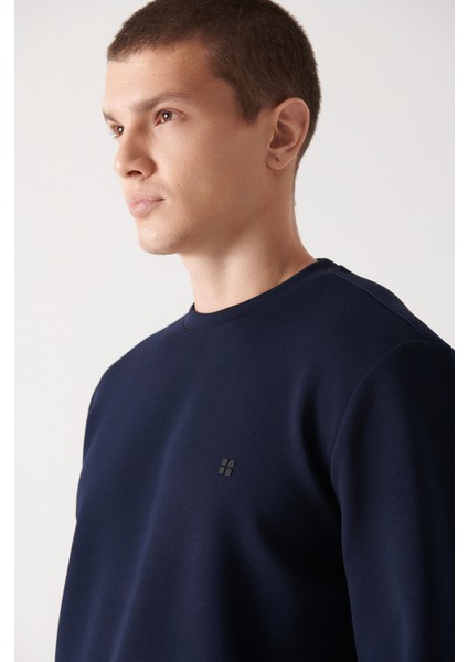 Erkek Lacivert Bisiklet Yaka Esnek Yumuşak Doku İnterlok Kumaş Regular Fit Sweatshirt B001100 fiyatları