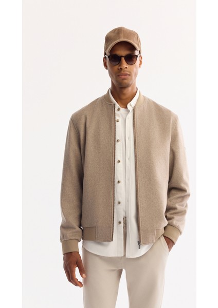 Erkek Vizon Bomber Yaka Yün Karışımlı Kaşe Regular Fit Mont A52Y6014