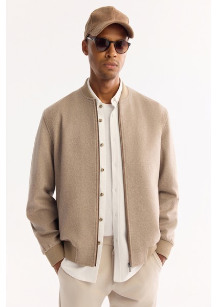 Erkek Vizon Bomber Yaka Yün Karışımlı Kaşe Regular Fit Mont A52Y6014 fiyatları