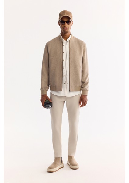 Erkek Vizon Bomber Yaka Yün Karışımlı Kaşe Regular Fit Mont A52Y6014