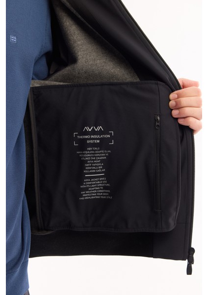 Erkek Siyah Kapüşonlu Su İtici Rüzgar Geçirmez Hafif Mevsimlik Regular Fit Mont A52Y6100