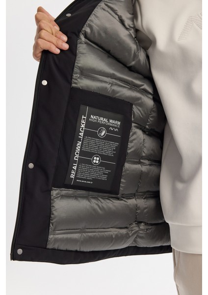 Erkek Siyah Çıkma Kapüşonlu Su İtici Rüzgar Geçirmez Uzun Comfort Fit Mont A42Y6151