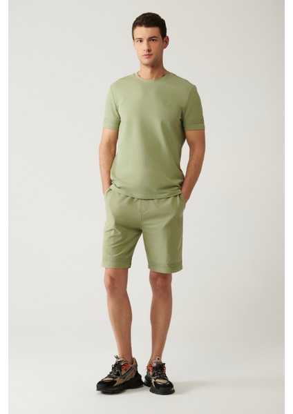 Erkek Su Yeşili Jersey Kumaş 2 İplik Yandan Cepli Örme Regular Fit Şort A41Y3622