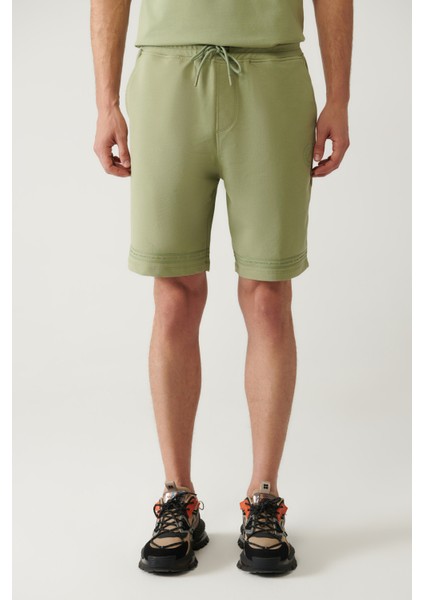 Erkek Su Yeşili Jersey Kumaş 2 İplik Yandan Cepli Örme Regular Fit Şort A41Y3622 fiyatları