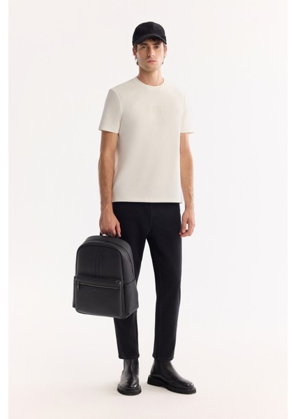 Erkek Ekru Bisiklet Yaka Viskon Karışımlı Bi-Stretch Baskılı Regular Fit T-Shirt A52Y1020