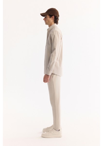 Erkek Bej Düğmeli Yaka Bi-Stretch Kolay Ütülenen Çizgili Slim Fit Gömlek A52Y2098 modelleri