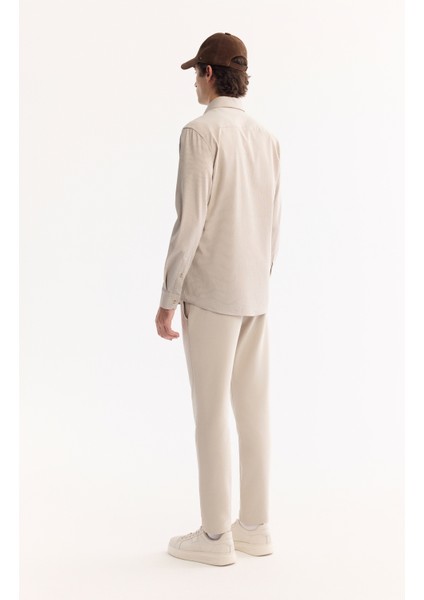 Erkek Bej Düğmeli Yaka Bi-Stretch Kolay Ütülenen Çizgili Slim Fit Gömlek A52Y2098 fırsatları