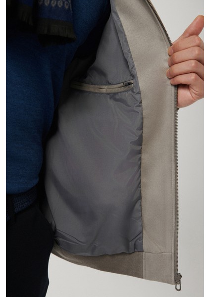 Erkek Açık Gri Bomber Yaka Fermuarlı Süet Mont A32Y6040