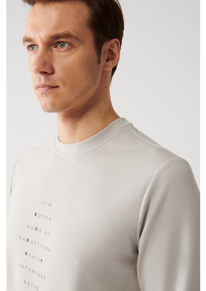 Erkek Gri İnterlok Kumaş Bisiklet Yaka Baskılı Sweatshirt A32Y1383 fiyatları