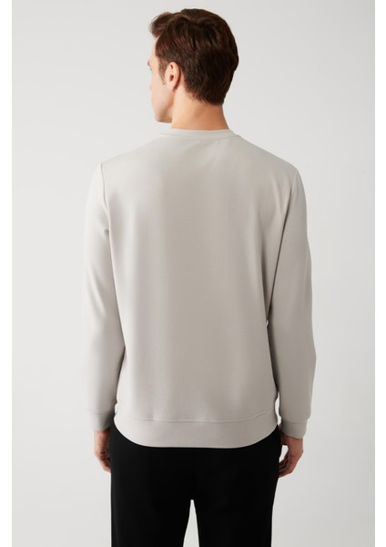 Erkek Gri İnterlok Kumaş Bisiklet Yaka Baskılı Sweatshirt A32Y1383 fırsatları