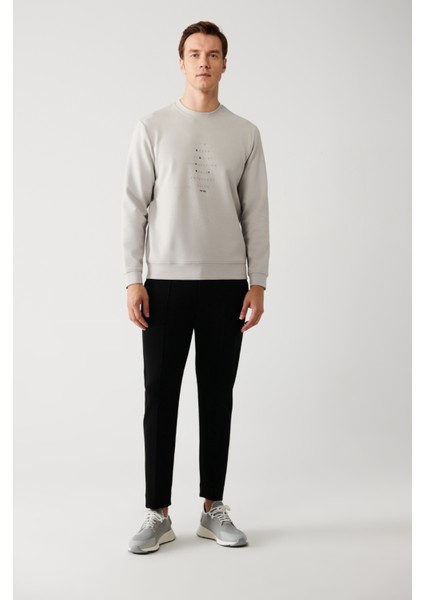 Erkek Gri İnterlok Kumaş Bisiklet Yaka Baskılı Sweatshirt A32Y1383 indirimleri