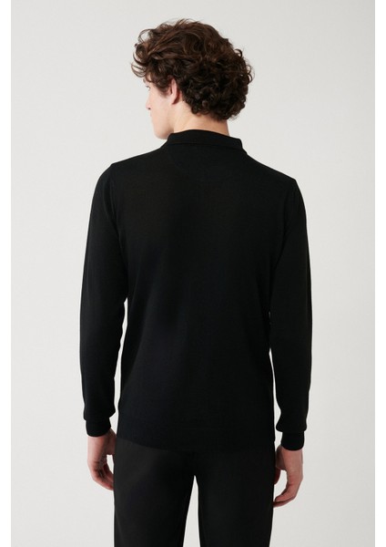 Erkek Siyah Polo Fermuarlı Yaka Çizgi Detaylı Kazak A32Y5094 fırsatları