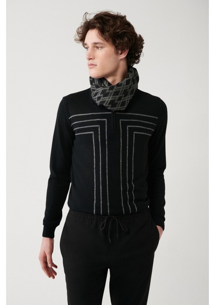 Erkek Siyah Polo Fermuarlı Yaka Çizgi Detaylı Kazak A32Y5094 indirimleri