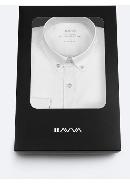 Erkek Beyaz Düğmeli Yaka Hediye Kutulu %100 Pamuk Basic Regular Fit Gömlek B002034