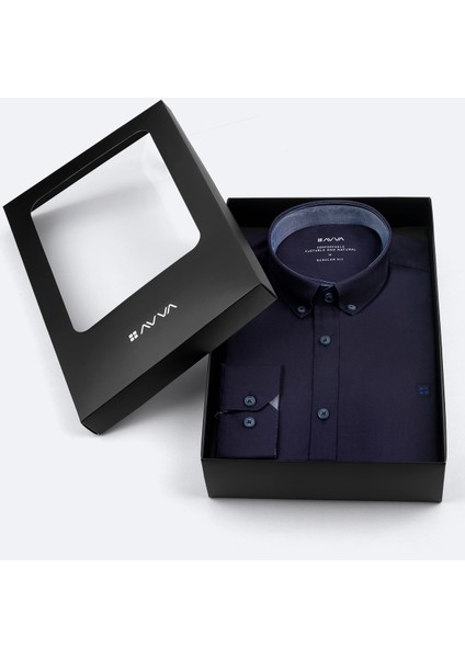 Erkek Lacivert Düğmeli Yaka Hediye Kutulu %100 Pamuk Basic Regular Fit Gömlek B002034 fiyatları