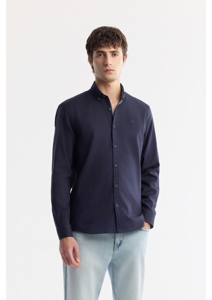 Erkek Lacivert Düğmeli Yaka Hediye Kutulu %100 Pamuk Basic Regular Fit Gömlek B002034 modelleri