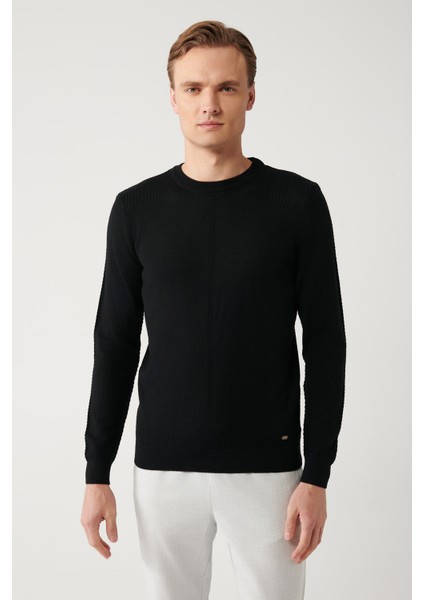 Erkek Siyah Bisiklet Yaka Desenli Kazak A32Y5188 modelleri