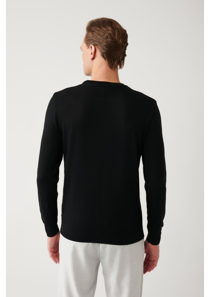 Erkek Siyah Bisiklet Yaka Desenli Kazak A32Y5188 fırsatları