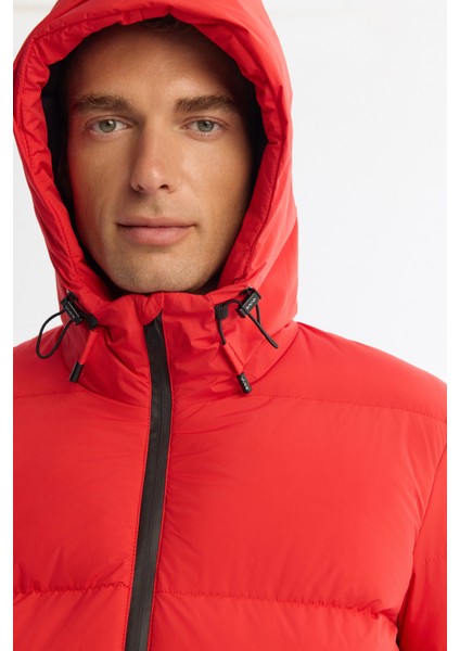 Erkek Kırmızı Kapüşonlu Su İtici Rüzgar Geçirmez -5°C Dayanıklı Şişme Comfort Fit Mont B006046 fiyatları