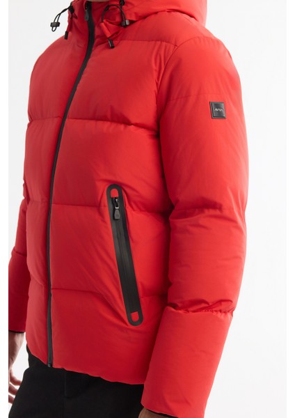 Erkek Kırmızı Kapüşonlu Su İtici Rüzgar Geçirmez -5°C Dayanıklı Şişme Comfort Fit Mont B006046 modelleri